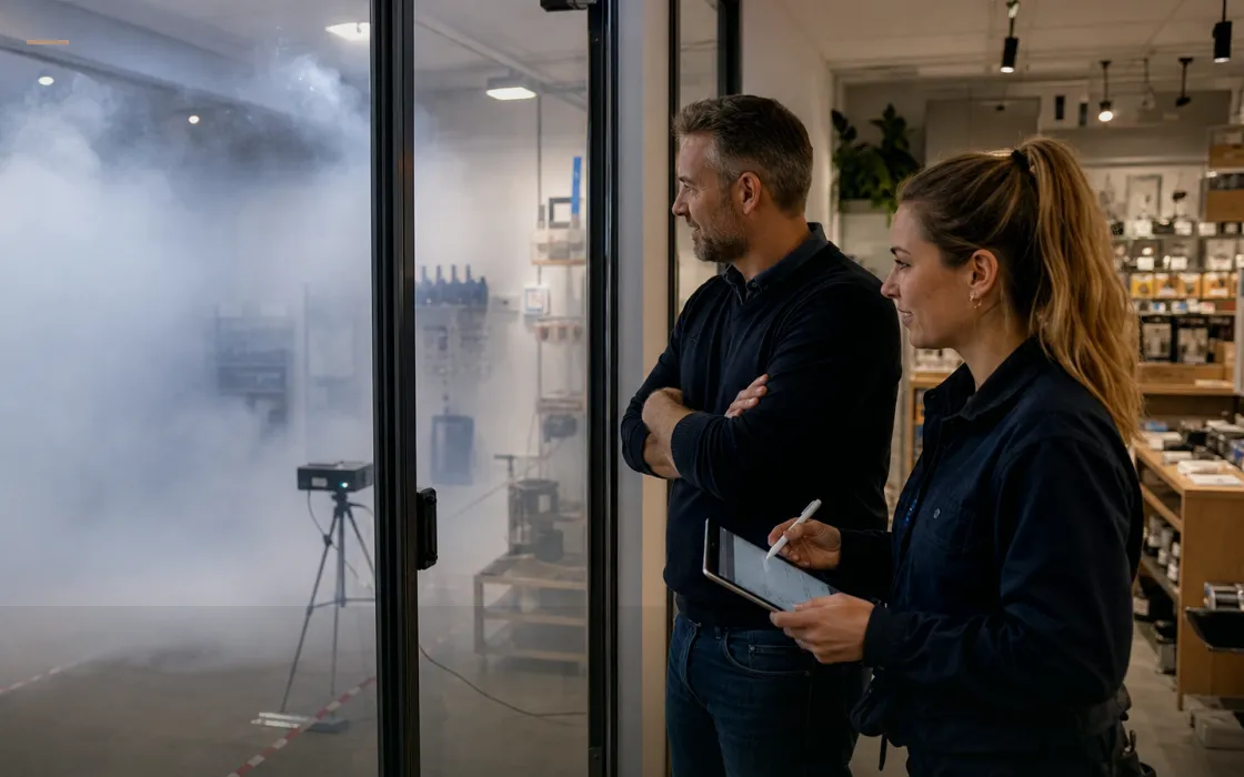 Dokumentierte Wirkungs- und Prüfszene zu Raum-Atlas: Montage als Teil der Wirkung – so wird Sicherheitsnebel im Kontext „Installation“ belastbar